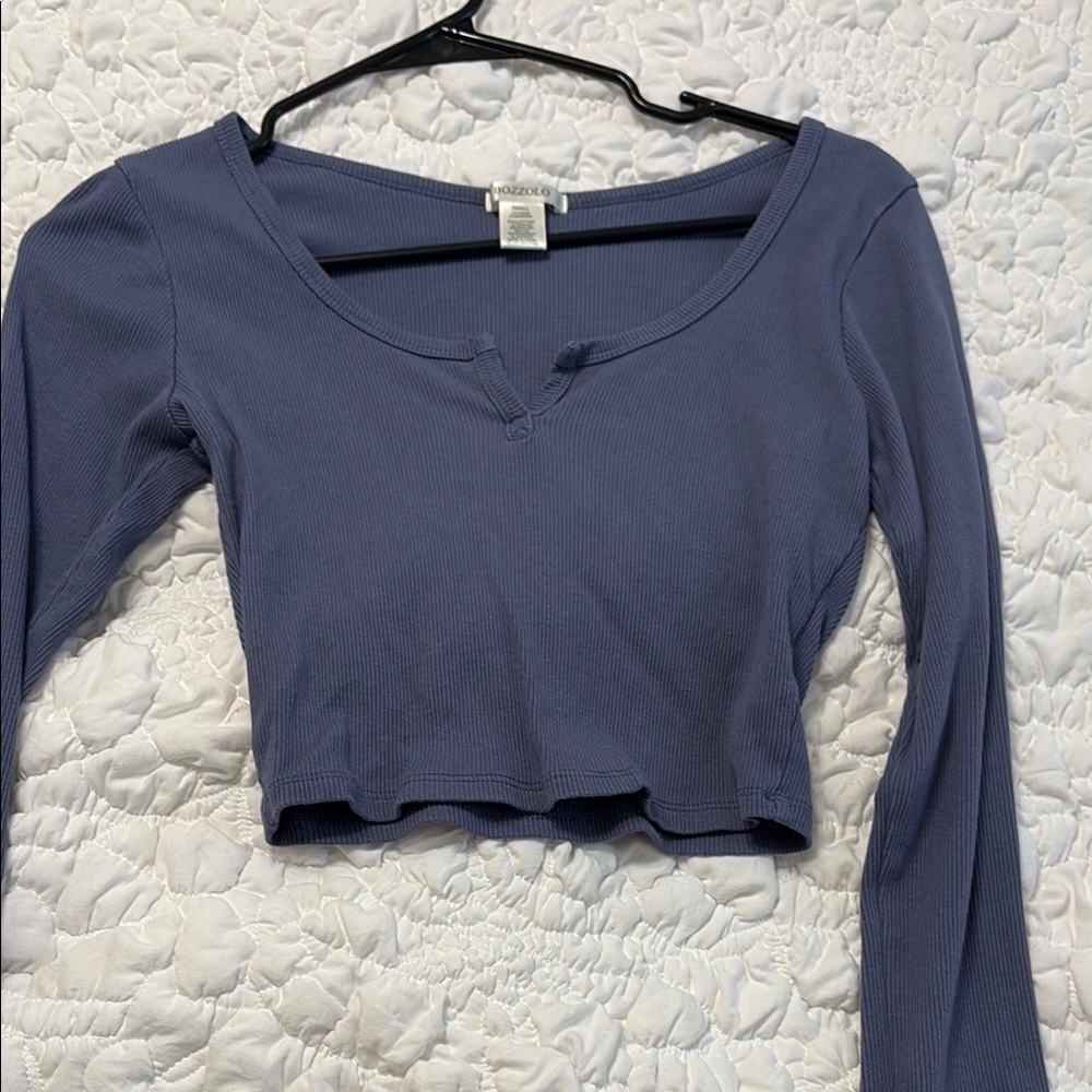 Bozzolo Blue Fitted Crop Blouse